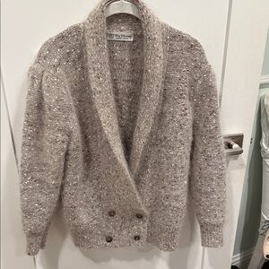 Elegant Hand Made Mohair Taupe Knit Cardigan Sweater 100% wool